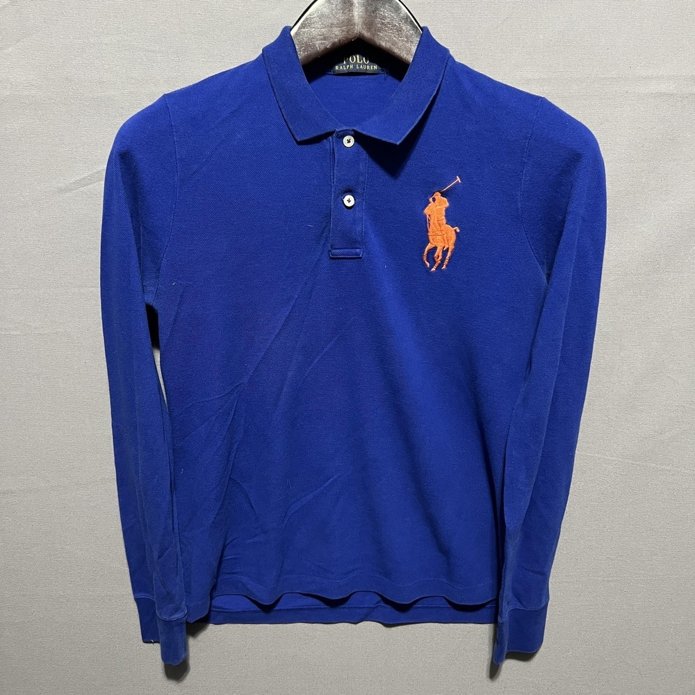 Polo Ralph Lauren Polo Shirt Mens XS Blue Pique Long Sleeve Big Pony Logo